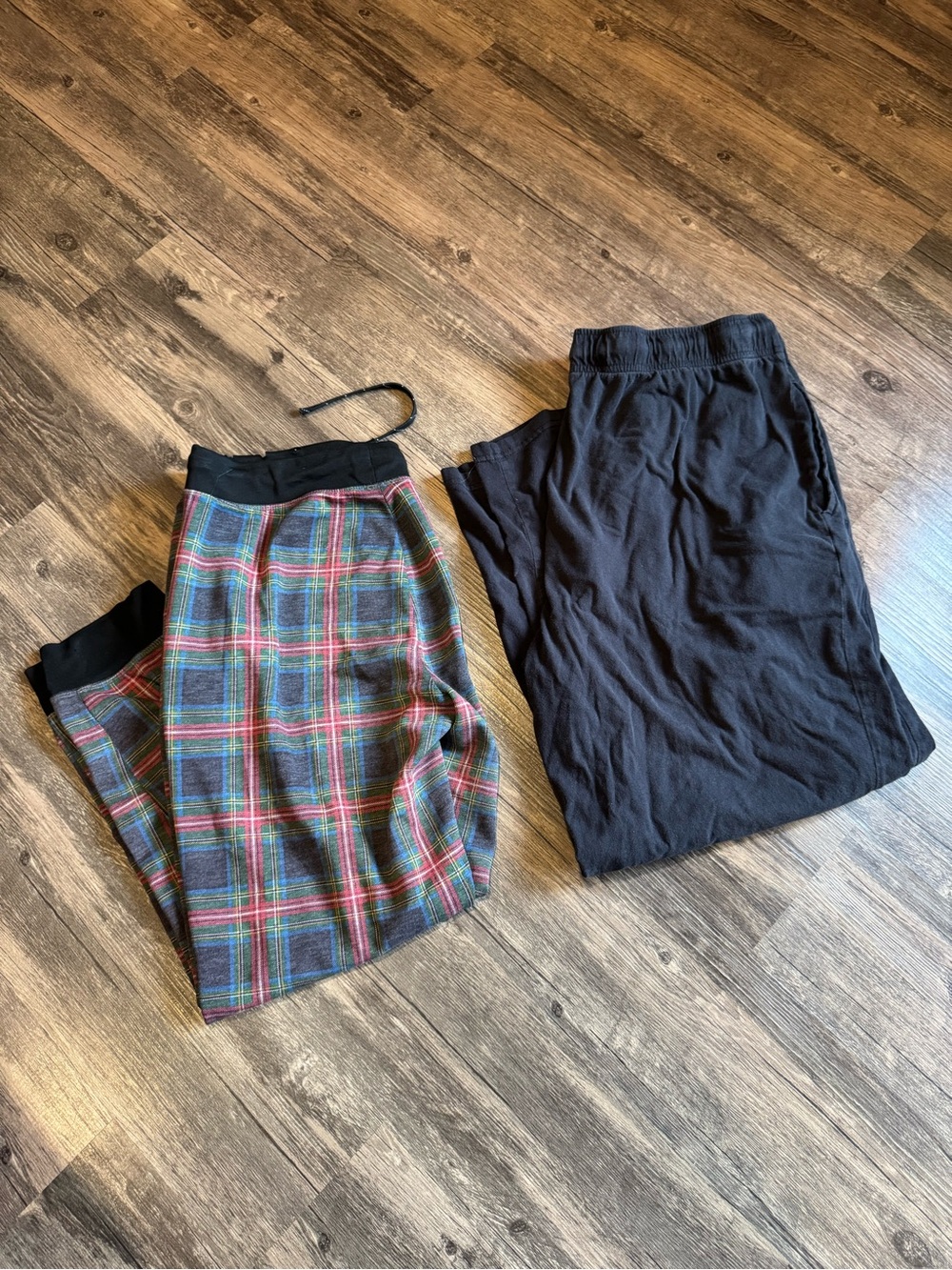 Fruit of the Loom Pajama 2 Pair Bundle Size M (Plaid) & Size L (Black)